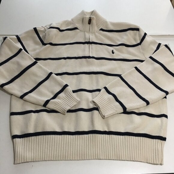 Polo Ralph Lauren Men’s 1/4 Zip Sweater Beige XL Striped - Picture 1 of 9